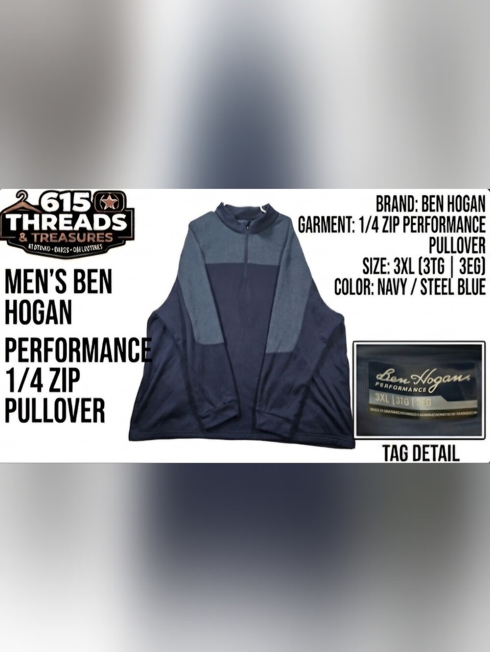 Ben Hogan Men's Navy & Steel Blue‎ 1/4 Zip Performance Pullover